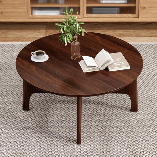 Farini Round Coffee Table,39" Wood Side Coffee Table for Living Room,Walnut