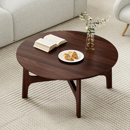Farini Round Coffee Table,39" Wood Side Coffee Table for Living Room,Walnut