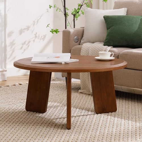 LZAREAL Mid Century Modern Coffee Table Wood Living Room Table Cute Round Coffee Table Center Table Side Table for Living Room Office Reception Room, Walnut