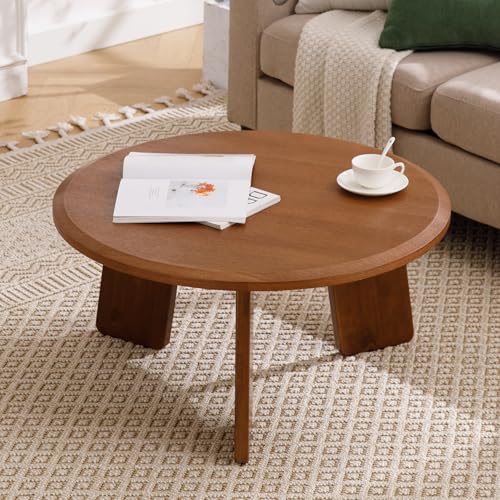 LZAREAL Mid Century Modern Coffee Table Wood Living Room Table Cute Round Coffee Table Center Table Side Table for Living Room Office Reception Room, Walnut