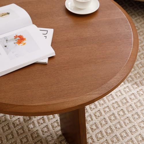 LZAREAL Mid Century Modern Coffee Table Wood Living Room Table Cute Round Coffee Table Center Table Side Table for Living Room Office Reception Room, Walnut