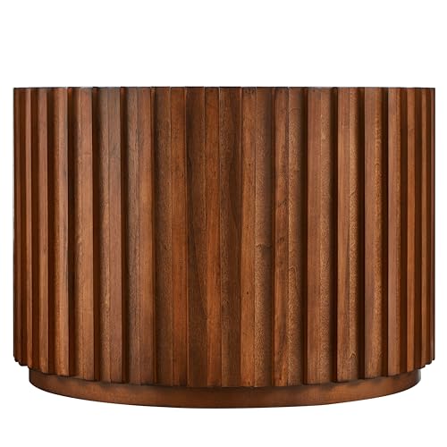 DS-HOMEPORT Round Wood Coffee Table Set of 2, Handcraft Drum Side Table End Table for Living Room, Modern Circle Wooden End Table Set for Small Space, No Need Assembly(Espresso,31x31x16 in)