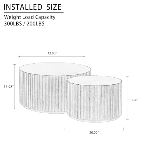 DS-HOMEPORT Round Wood Coffee Table Set of 2, Handcraft Drum Side Table End Table for Living Room, Modern Circle Wooden End Table Set for Small Space, No Need Assembly(Espresso,31x31x16 in)