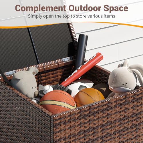 UDPATIO Outdoor Wicker Side Table with Storage Set of 2 Patio Rattan End Table Small Resin Square Container Coffee Table Backyard Pool for Furniture Covers, Toys and Gardening Tools (Brown)