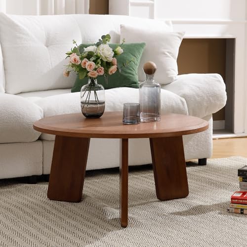 LZAREAL Mid Century Modern Coffee Table Wood Living Room Table Cute Round Coffee Table Center Table Side Table for Living Room Office Reception Room, Walnut