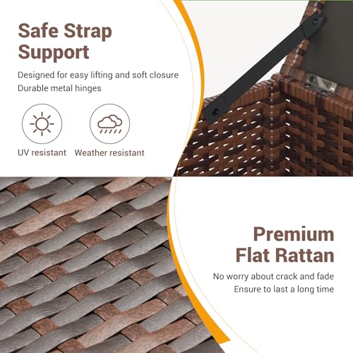 UDPATIO Outdoor Wicker Side Table with Storage Set of 2 Patio Rattan End Table Small Resin Square Container Coffee Table Backyard Pool for Furniture Covers, Toys and Gardening Tools (Brown)