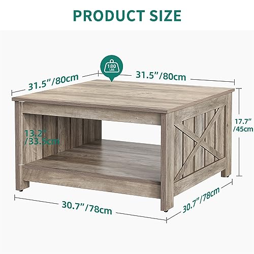 YITAHOME Coffee Table Farmhouse Coffee Table with Storage Rustic Wood Cocktail Table,Square Coffee Table for Living Meeting Room with Half Open Storage Compartment, Rustic Grey