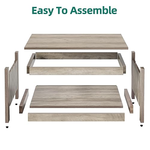 YITAHOME Coffee Table Farmhouse Coffee Table with Storage Rustic Wood Cocktail Table,Square Coffee Table for Living Meeting Room with Half Open Storage Compartment, Rustic Grey
