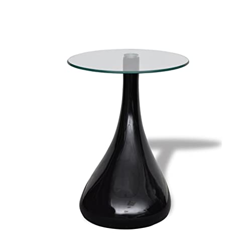 vidaXL Coffee Table 2pcs with Water-Drop Shaped Base, Side Table with Round Tempered Glass Top, Stylish and Chic, High Gloss Black