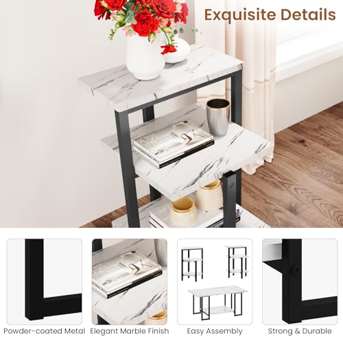 AWQM Faux Marble Table Set,Coffee Table&2 Side Table, Faux Marble Tabletop and Metal Frame,3 Piece Table Sets, for Living Room Apartment,White & Black