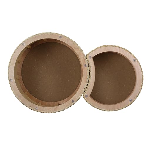 Giofanzo Nesting Coffee Table (Set of 2), Rustic Round Coffee Table with Side Tables, Hand-Woven Exterior with Rubber Cushion Base for Living Room, Bedroom and Kitchens (Natural)