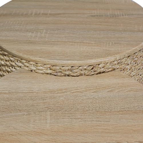 Giofanzo Nesting Coffee Table (Set of 2), Rustic Round Coffee Table with Side Tables, Hand-Woven Exterior with Rubber Cushion Base for Living Room, Bedroom and Kitchens (Natural)