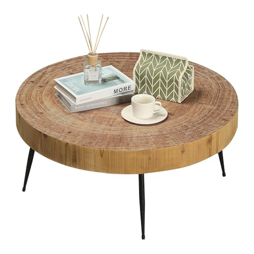 RUSTOWN Farmhouse Round Coffee Table Set of 2, Cocktail Table Set, Modern Circle Natural Wood Finsh Side and End Table Sets for Living Room(Planar, Natural)