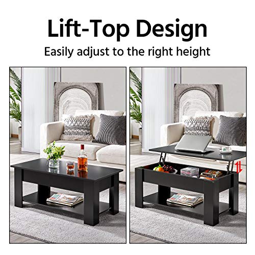 Yaheetech Modern Living Room 3 Pieces Table Sets, Lift Top Coffee Table and End Table Sets for Home and Office, Easy Assembly Accent Furniture with Hidden Compartment and Open Storage Shelf, Black