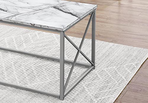 Monarch Specialties 7953P Table, 3pcs Set, Coffee, End, Side, Accent, Living Room, Metal, Laminate, White Marble Look, Grey, Contemporary, Modern Set-3Pcs Silver, 42.25" L x 22" W x 18.25" H