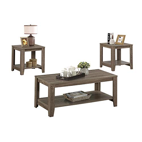 Monarch Specialties 7914P Table, 3pcs Set, Coffee, End, Side, Accent, Living Room, Laminate, Brown, Transitional Set-3Pcs Dark Taupe, 42" L x 20.5" W x 17" H