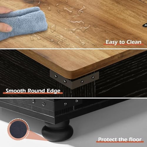 Farmhouse Lift Top Coffee Table with Storage, Black Lift Top Coffee Table with Hydraulic Gas Rod, Large Lift Square Top Coffee Table with Wood Gourd Feet, Coffee Table with for Living Room