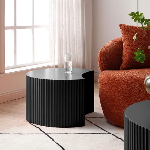 WILLIAMSPACE Nesting Coffee Table Set of 2, Matte Black Round Wooden Coffee Tables, Modern Luxury Side Tables Accent End Table for Living Room Apartment (Black-Round)