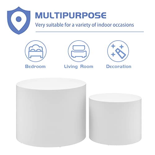 LyuHome Round Coffee Table Set of 2, Nesting Coffee Table and End Table Set Wood Small Circle Drum Side Table for Living Room Office, No Assembly,White