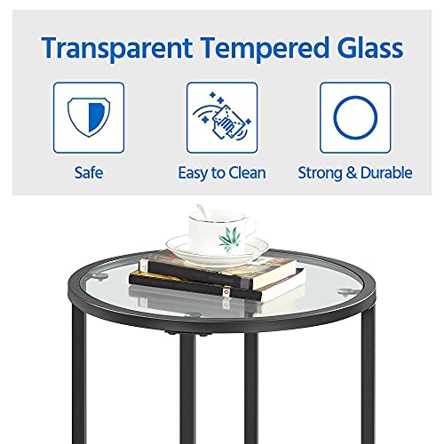 Yaheetech Glass Coffee Table Set of 3Pcs, Round Coffee Table & 2pcs Round End Table w/Reinforced Frame & Tempered Glass Surface for Living Room, Apartment, Black