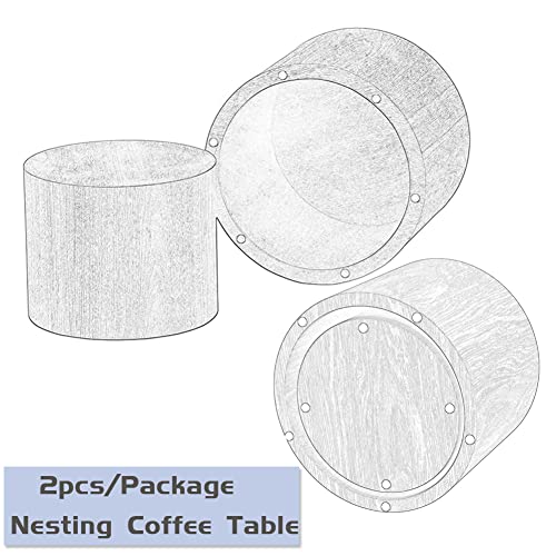 LyuHome Round Coffee Table Set of 2, Nesting Coffee Table and End Table Set Wood Small Circle Drum Side Table for Living Room Office, No Assembly,White