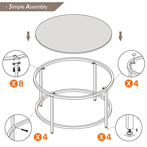 Yaheetech Glass Coffee Table Set of 3Pcs, Round Coffee Table & 2pcs Round End Table w/Reinforced Frame & Tempered Glass Surface for Living Room, Apartment, Black