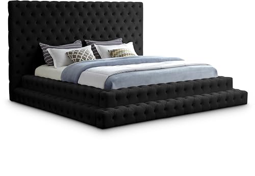 Meridian Furniture Revel Collection Velvet Upholstered Bed with Deep Button Tufting, King, Black