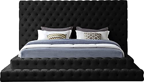 Meridian Furniture Revel Collection Velvet Upholstered Bed with Deep Button Tufting, King, Black