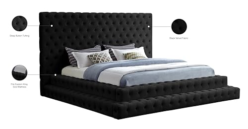 Meridian Furniture Revel Collection Velvet Upholstered Bed with Deep Button Tufting, King, Black