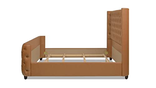 Jennifer Taylor Home Harmonie Upholstered Shelter Headboard Bed Set, King, Caramel Tan Brown Faux Leather