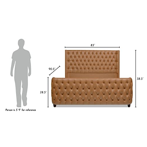 Jennifer Taylor Home Harmonie Upholstered Shelter Headboard Bed Set, King, Caramel Tan Brown Faux Leather