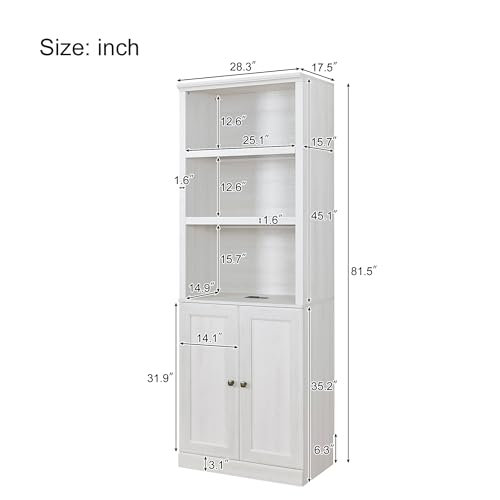Harper & Bright Designs Queen Size Murphy Bed Frame with 2 Side Cabinet Storage Shelf, Wood Wall Bed Cabinet Bed Queen with USB Ports, Foldable Platform Bed for Guest-Room, Home, Office, Rustic White