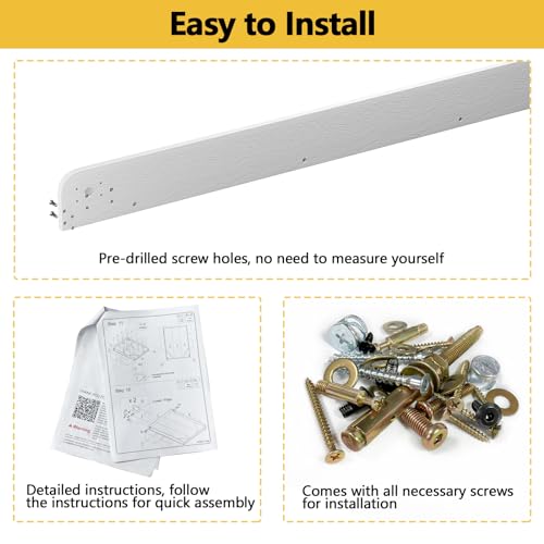 ROOMTEC Queen Size Murphy Wall Bed, White, Space-Saving Furniture Bed Frame for Bed Room,Guest Room,Home Office
