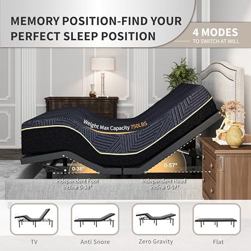 Dyonery Split King Adjustable Bed Frame with Mattress, 14 Inch Hybrid Copper-Gel AeroFusion Memory Foam, Head & Foot Incline, 750lbs Lift Capacity, Powerful Quiet Motor, 5 Minutes Tools-Free Assembly