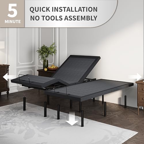 Dyonery Split King Adjustable Bed Frame with Mattress, 14 Inch Hybrid Copper-Gel AeroFusion Memory Foam, Head & Foot Incline, 750lbs Lift Capacity, Powerful Quiet Motor, 5 Minutes Tools-Free Assembly