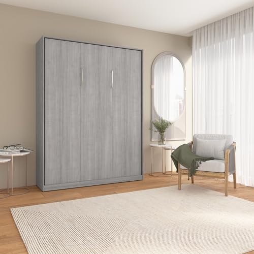 Bestar Claremont Queen Size Murphy Bed in Platinum Gray, Space-Saving Sleeping Arrangement for Multipurpose Area, Bedroom, or Guest Room