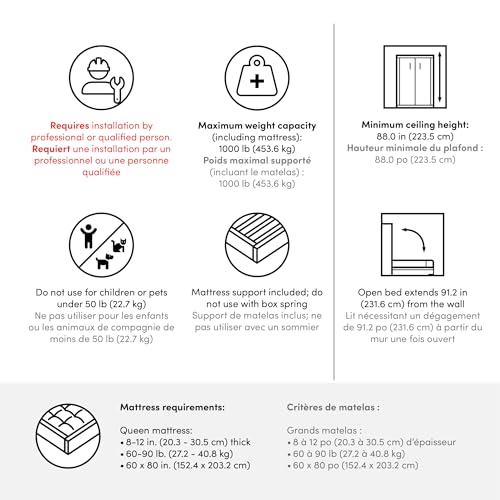 Bestar Claremont Queen Size Murphy Bed in Platinum Gray, Space-Saving Sleeping Arrangement for Multipurpose Area, Bedroom, or Guest Room