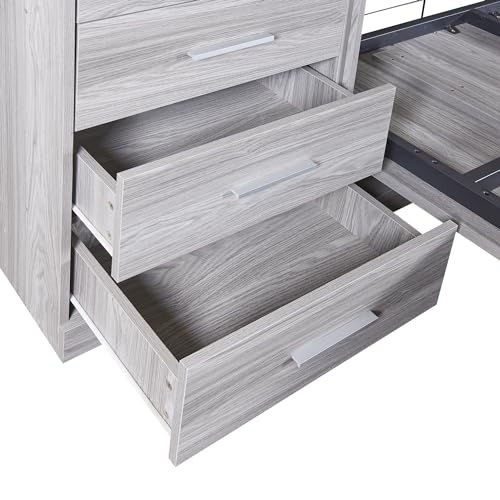 DEYOBED Multifunctional Full Size Murphy Bed with Storage Shelves and Drawers, Solid Wood Platform Bed Wall Bed Cabinet Bed for Guest Room Home Office, Ideal for Small Spaces, Gray