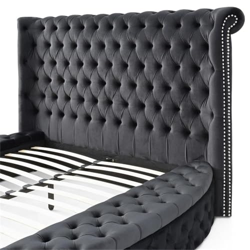 Better Home Products Elizabeth Upholstered Round Storage King Bed in Black
