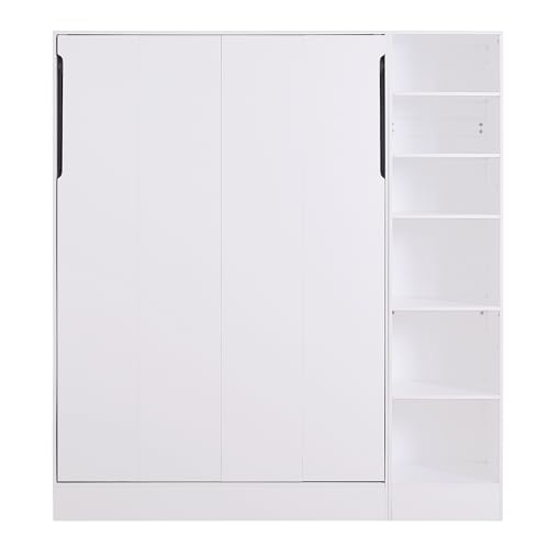 Full Size Murphy Bed Wall Bed with Sofa and Storage Shelves, White