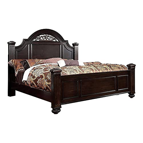 Furniture of America Malierd Transitional Fluted Poster King-Size Bed for Bedroom, Guest Room Bed, Dark Walnut Brown