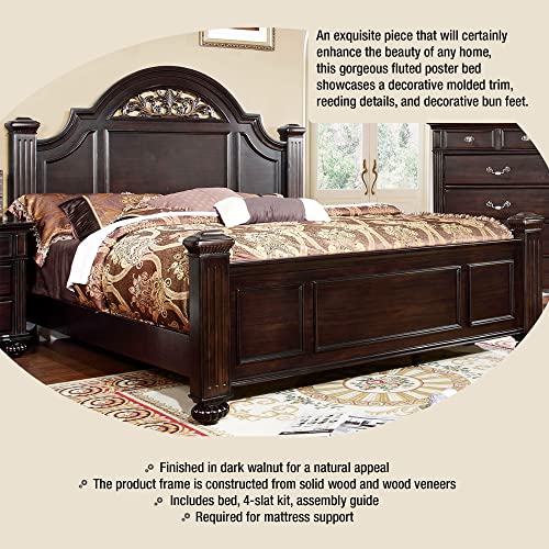 Furniture of America Malierd Transitional Fluted Poster King-Size Bed for Bedroom, Guest Room Bed, Dark Walnut Brown