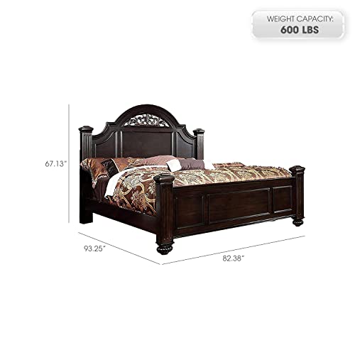 Furniture of America Malierd Transitional Fluted Poster King-Size Bed for Bedroom, Guest Room Bed, Dark Walnut Brown