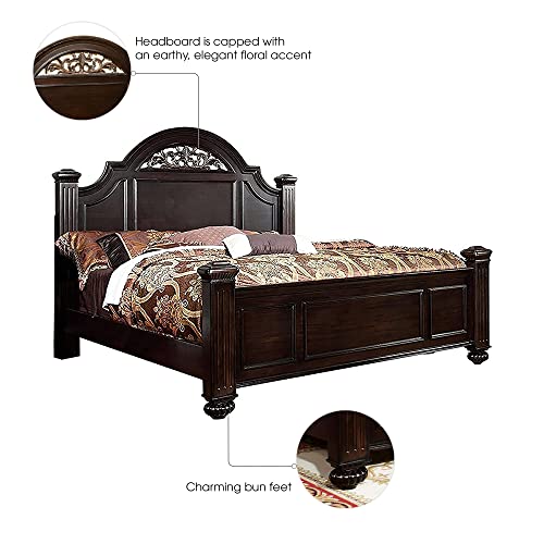 Furniture of America Malierd Transitional Fluted Poster King-Size Bed for Bedroom, Guest Room Bed, Dark Walnut Brown