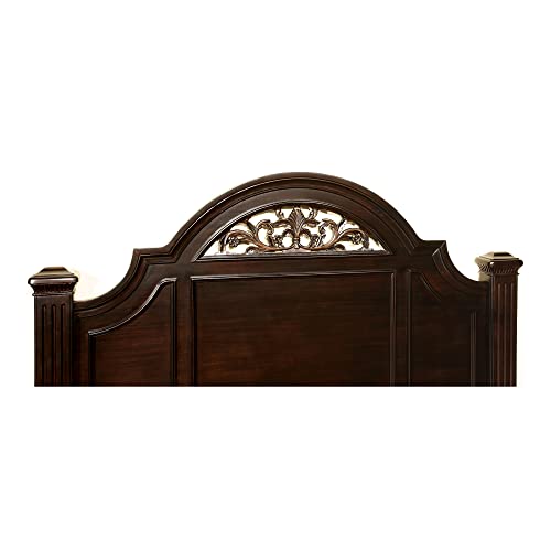 Furniture of America Malierd Transitional Fluted Poster King-Size Bed for Bedroom, Guest Room Bed, Dark Walnut Brown