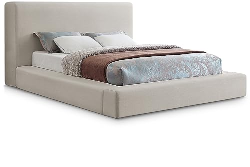 Meridian Furniture DevinBeige-K Devin Collection Modern | Contemporary Bed with Luxe Linen Textured Fabric, 97" W x 92.5" D x 45" H, Beige, King Bed