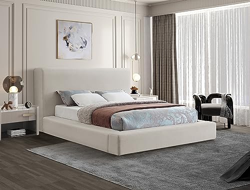 Meridian Furniture DevinBeige-K Devin Collection Modern | Contemporary Bed with Luxe Linen Textured Fabric, 97" W x 92.5" D x 45" H, Beige, King Bed