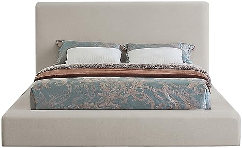 Meridian Furniture DevinBeige-K Devin Collection Modern | Contemporary Bed with Luxe Linen Textured Fabric, 97" W x 92.5" D x 45" H, Beige, King Bed