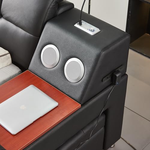 WAQINBR Multifunctional Queen Bed Frame, Modern Luxury Smart Bed with Massage Recliner on Right/Music Speaker/USB Port/Storage Drawers, Adjustable Leather Upholstered Headboard, Black