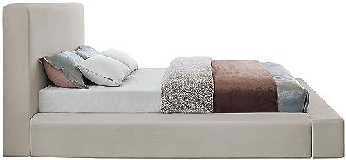Meridian Furniture DevinBeige-K Devin Collection Modern | Contemporary Bed with Luxe Linen Textured Fabric, 97" W x 92.5" D x 45" H, Beige, King Bed